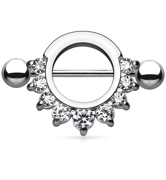 Silver CZ Circular Nipple Ring Shield
