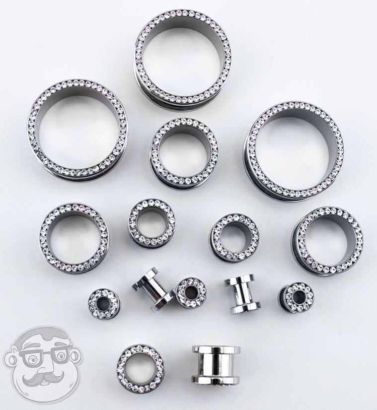 Stainless Steel CZ Bling Ear Tunnels