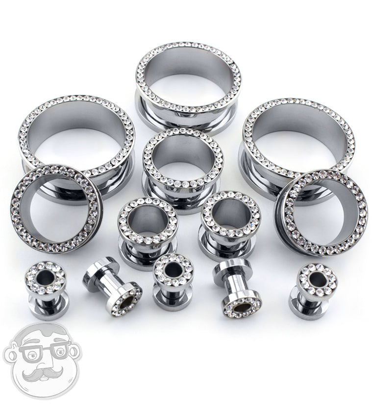 Stainless Steel CZ Bling Ear Tunnels