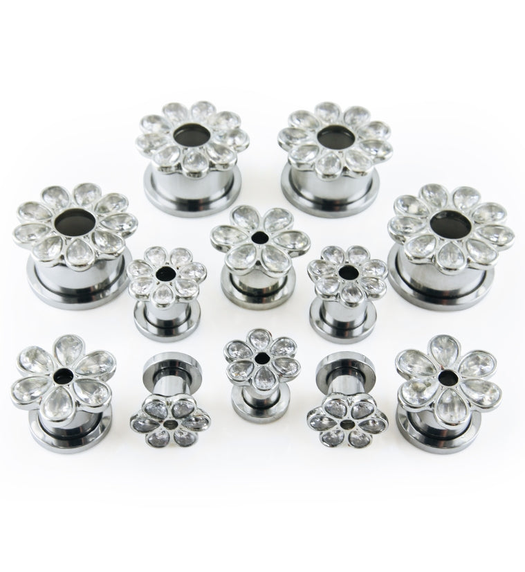Clear CZ Flower Petal Stainless Steel Tunnels