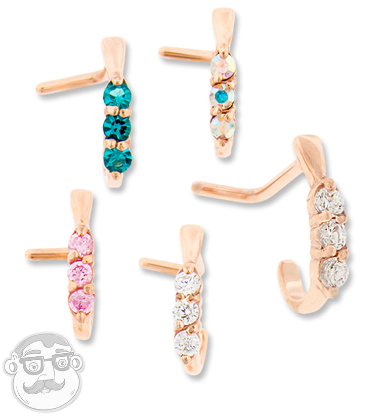 18G PVD Rose Gold Gilded Aqua CZ Nose Curve Ring
