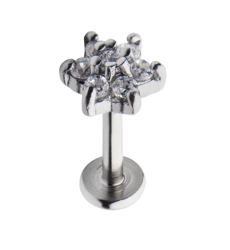 16G CZ Flower Flatback Labret Post