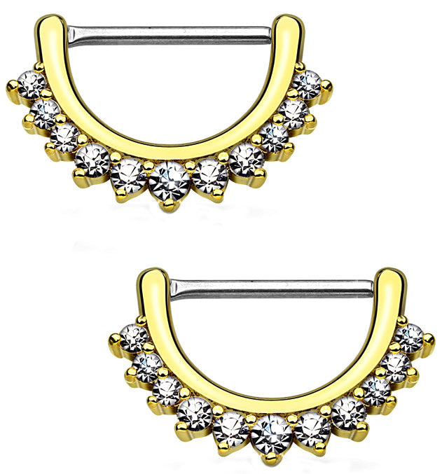 14G Gold Cubic Zirconia Rim Brass Nipple Clicker Ring