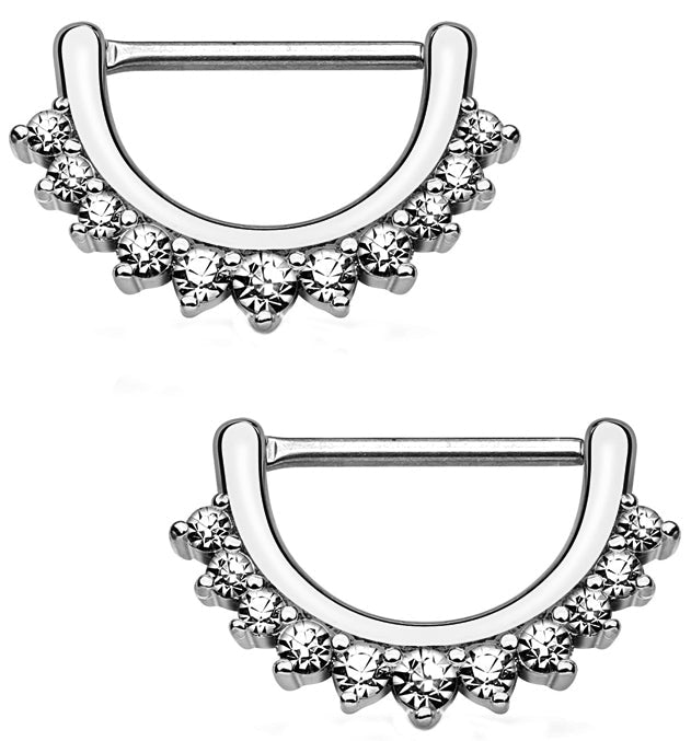 14G Silver Cubic Zirconia Rim Brass Nipple Clicker Ring