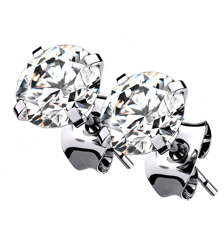 CZ Prong Set Titanium Earrings