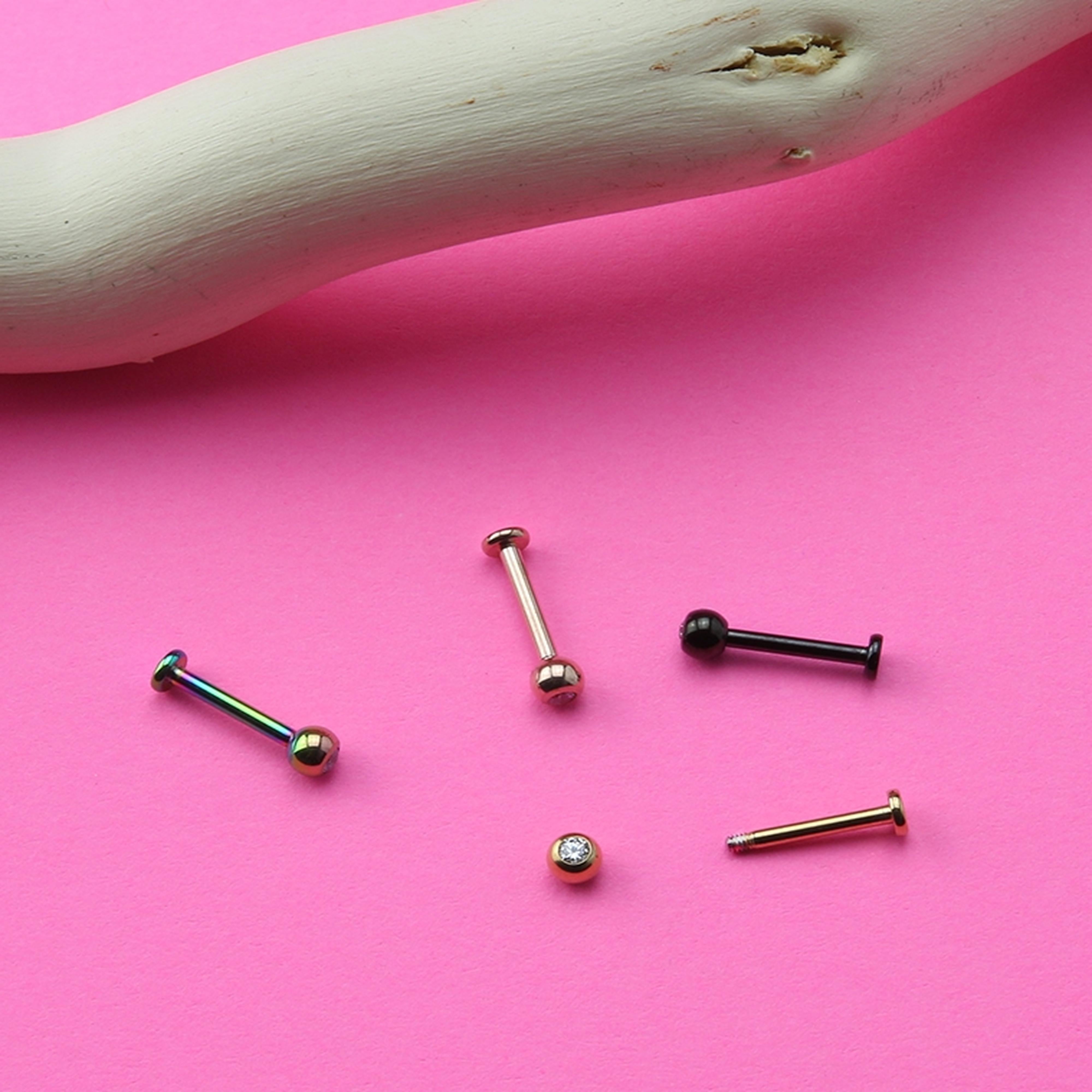 16G Black PVD CZ Top Titanium Labret (Externally Threading)