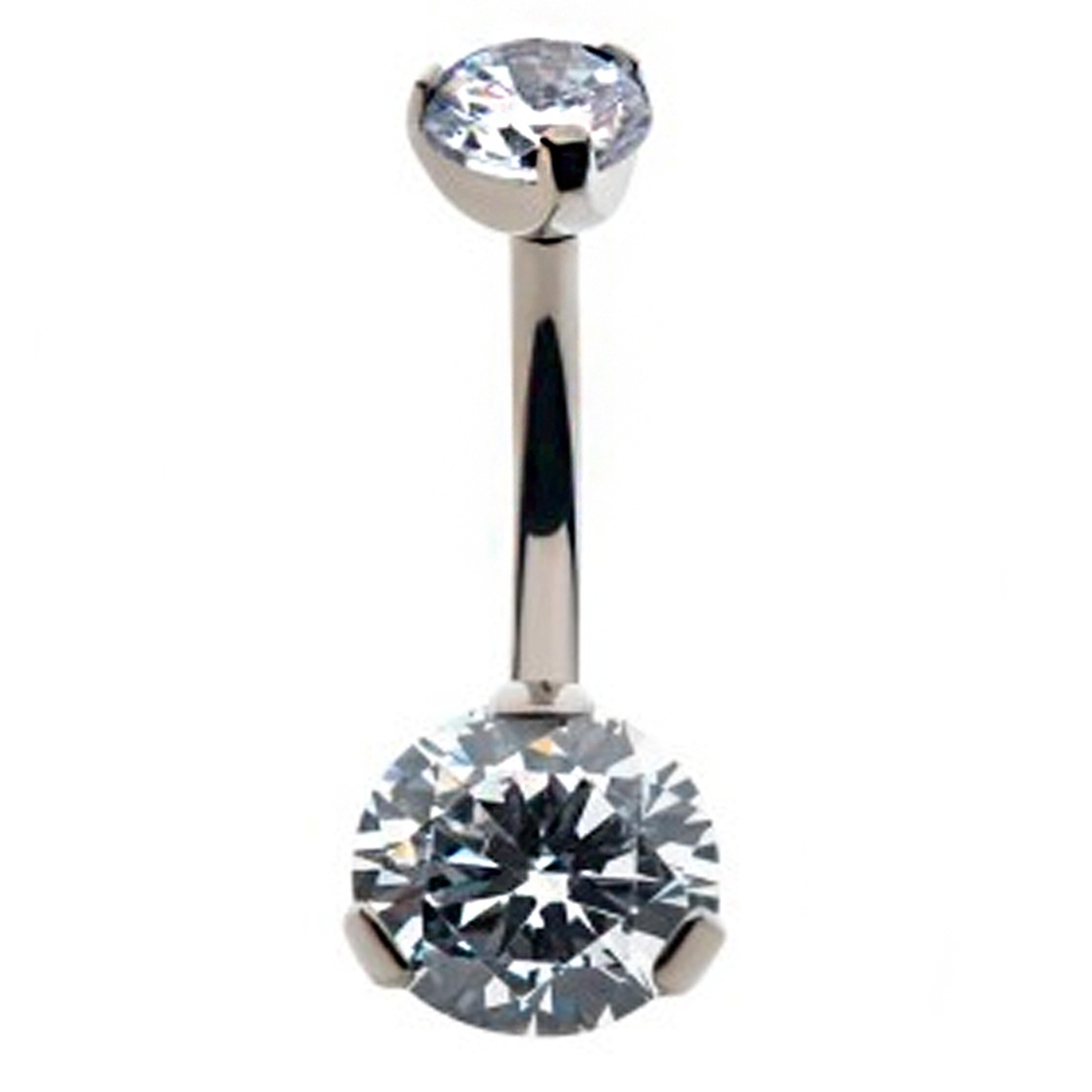 Double CZ Titanium Threadless Belly Button Ring