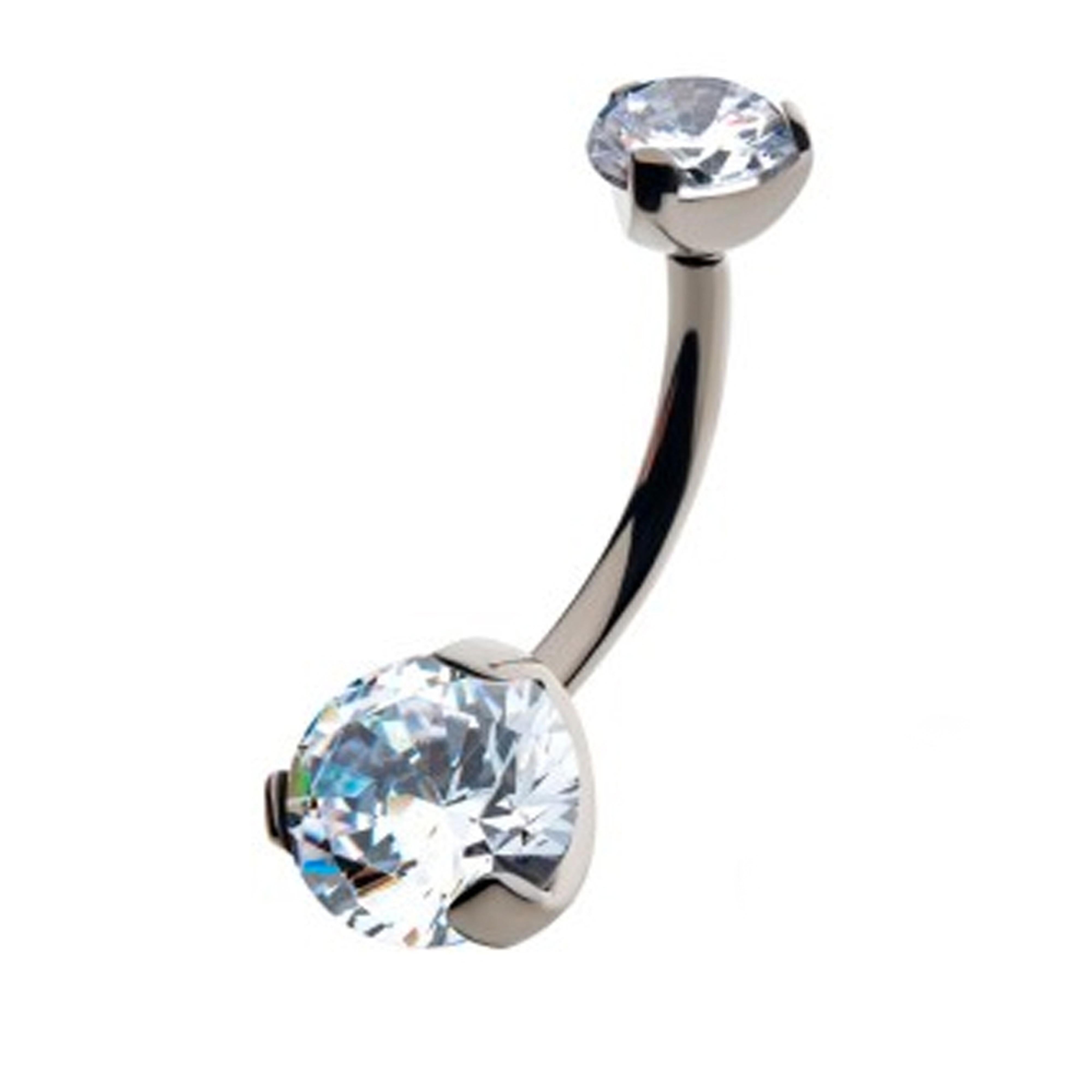 Double CZ Titanium Threadless Belly Button Ring