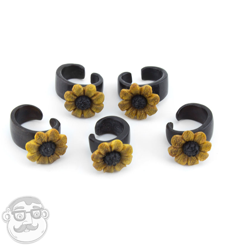Wood Sunflower Horn Ear Cuff