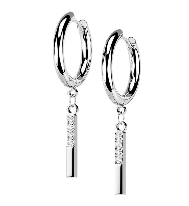 Dangle Bar CZ Stainless Steel Hinged Earrings