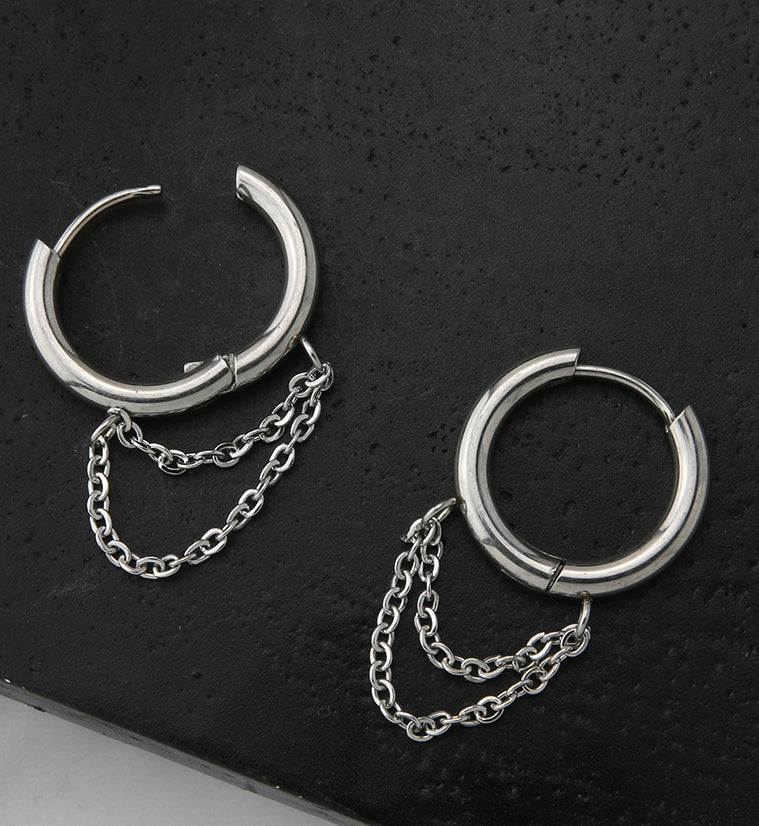 Dangle Chain Stainless Steel Hinged Earrings