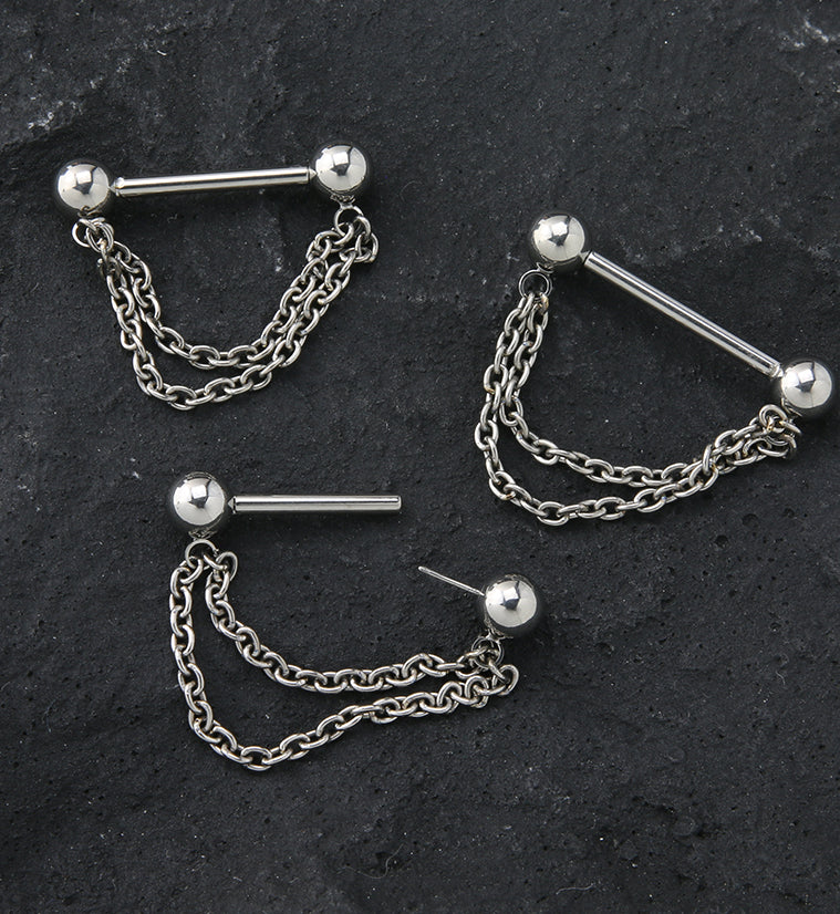 Dangle Chain Threadless Titanium Nipple Bars
