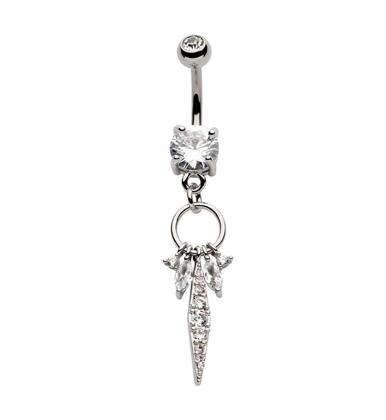 Dangle Charms Long Clear CZ Stainless Steel Belly Button Ring