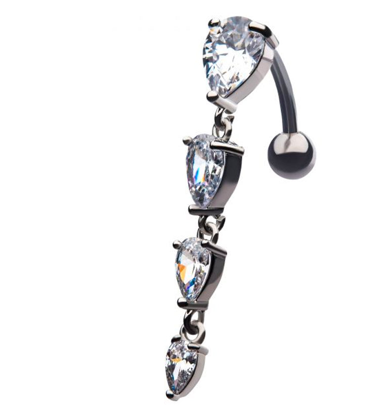 Dangling Teardrop CZ Top Down Belly Button Ring