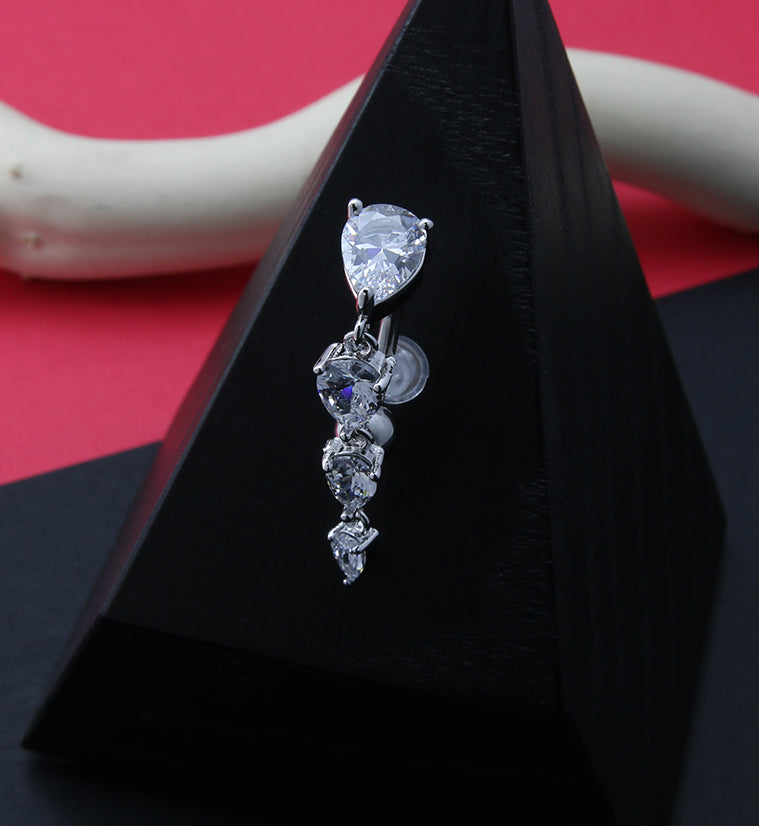 Dangling Teardrop CZ Top Down Belly Button Ring
