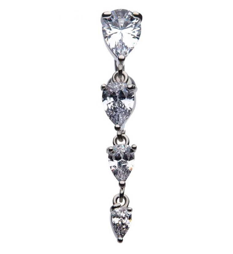 Dangling Teardrop CZ Top Down Belly Button Ring