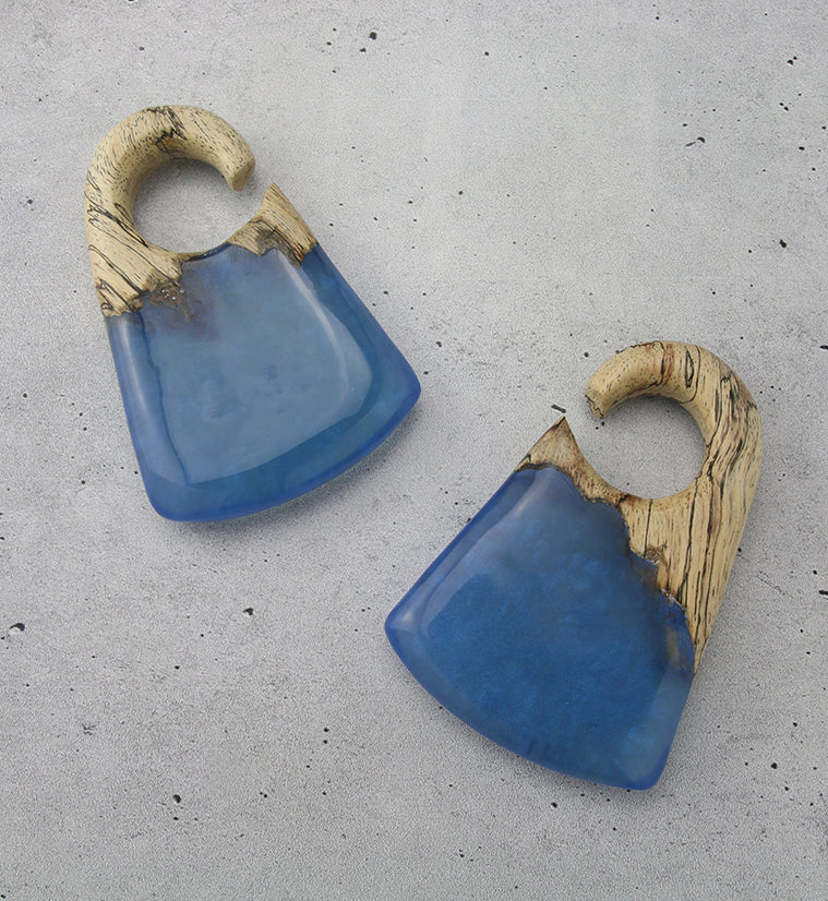 Dark Blue Resin Locket Tamarind Wood Ear Weights