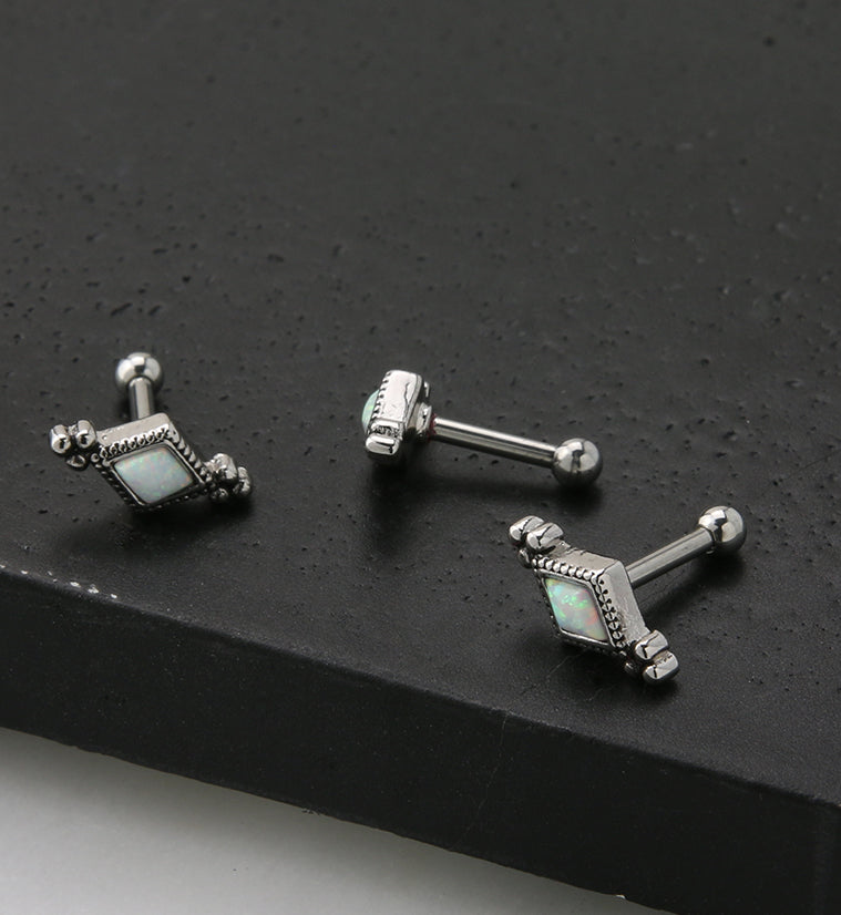 Diamond Beaded White Opalite Cartilage Barbell