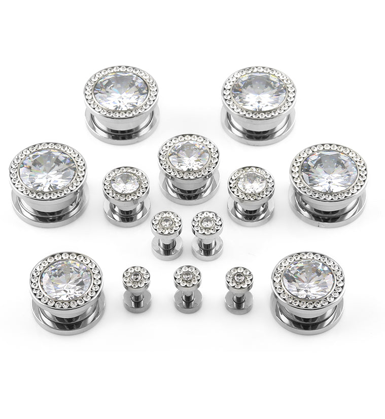 Clear CZ Diamond Stainless Steel Plugs