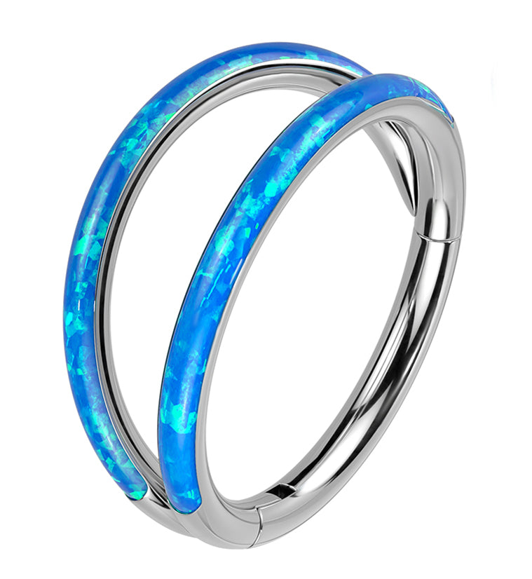 Double Bar Blue Opalite Titanium Hinged Segment Ring