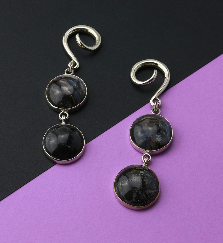 Double Blue Pyrite Jasper Stone Hanging Ear Weights