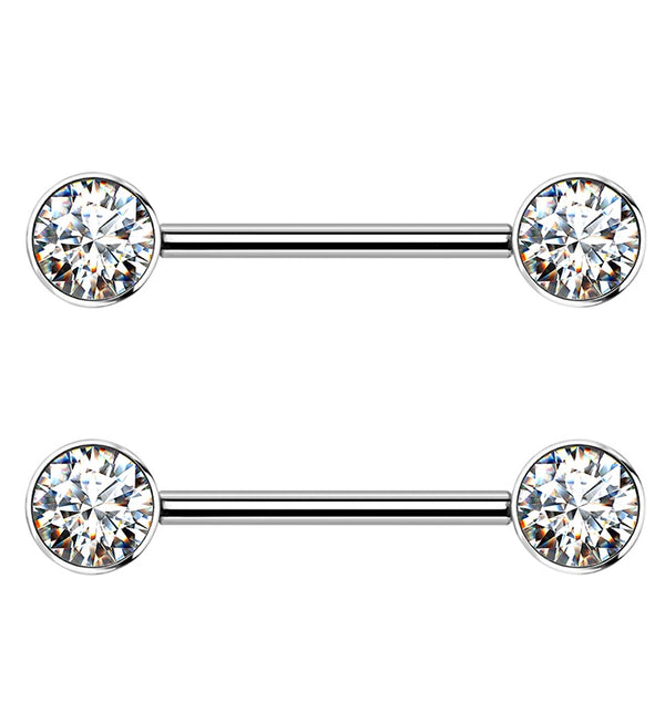 14G Double Clear CZ Titanium Nipple Ring Barbell