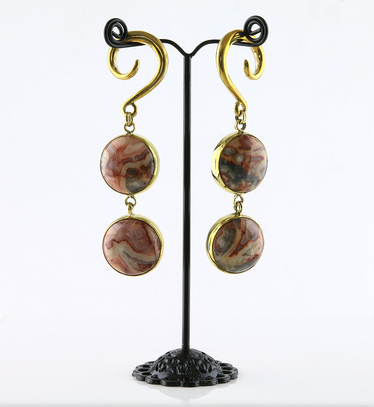 Double Crazy Lace Agate Stone Hanging Ear Weights