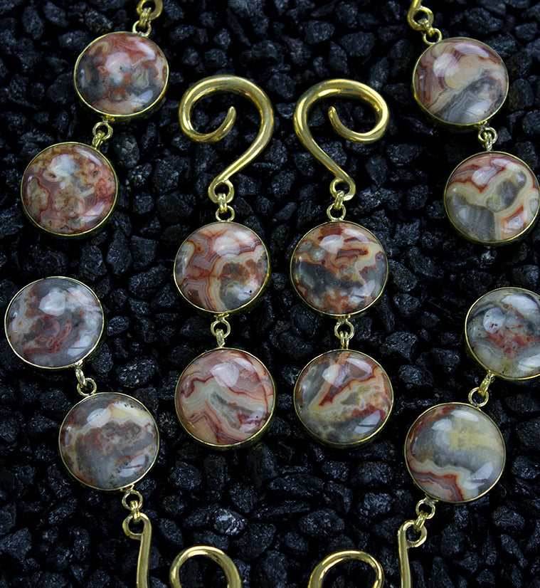 Double Crazy Lace Agate Stone Hanging Ear Weights