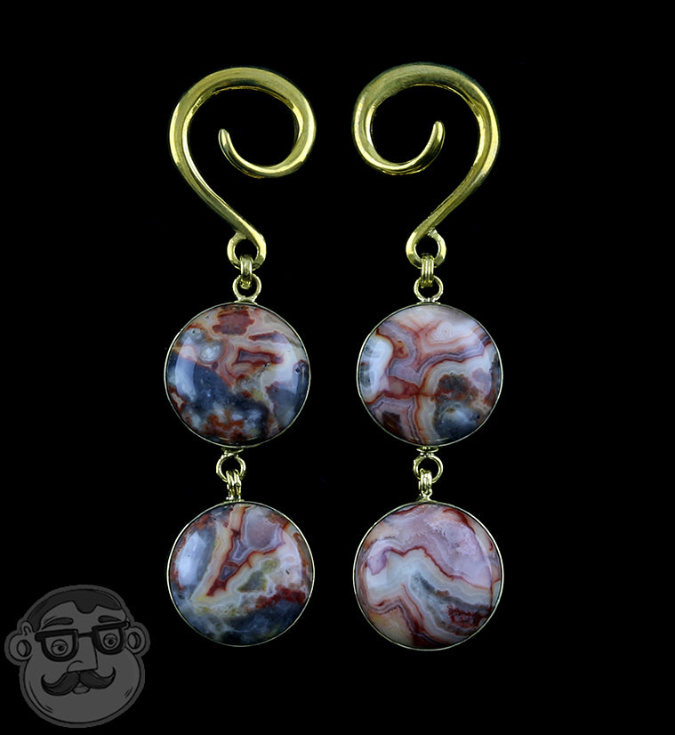 Double Crazy Lace Agate Stone Hanging Ear Weights