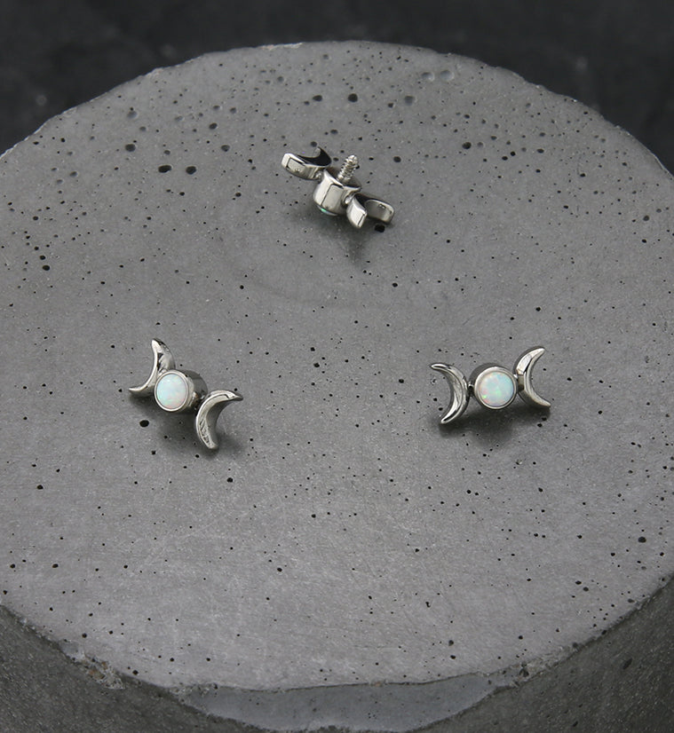 Double Crescent White Opalite Titanium Internally Threaded Top