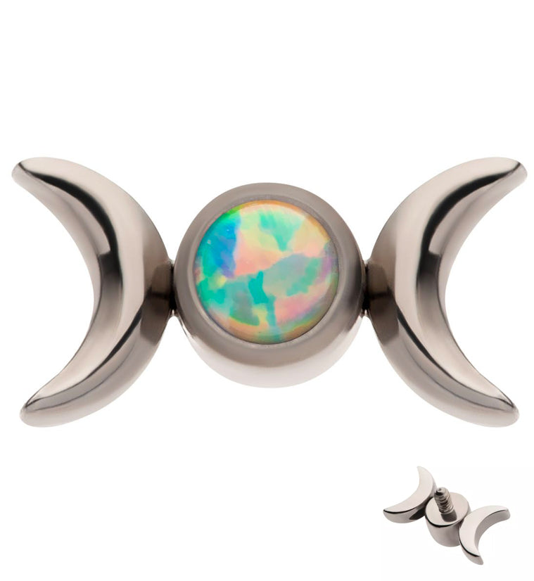 Double Crescent White Opalite Titanium Internally Threaded Top