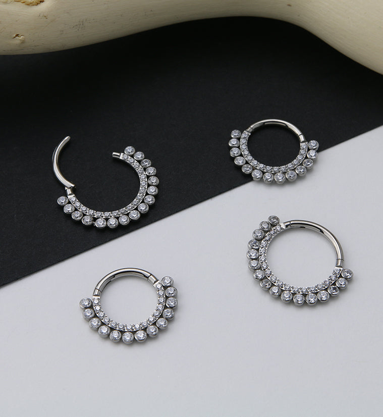 Double CZ Edge Titanium Hinged Segment Ring