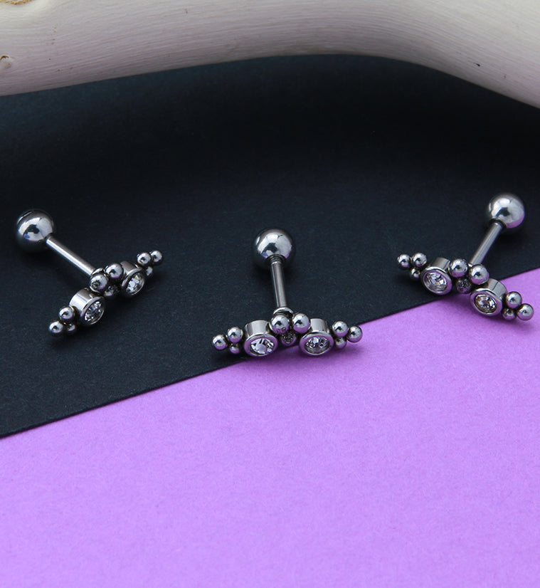 Double CZ Gem Cluster Bead Cartilage Barbell