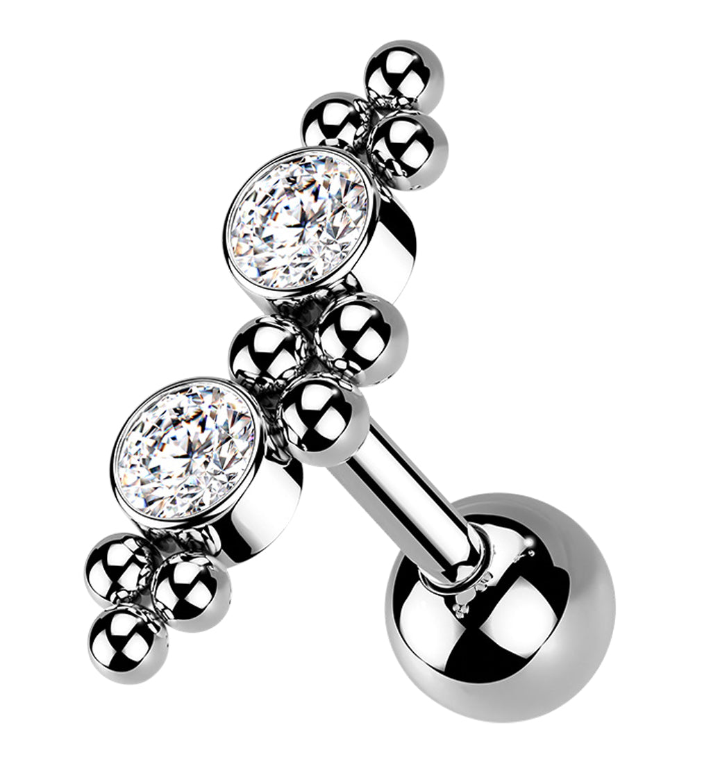 Double CZ Gem Cluster Bead Cartilage Barbell