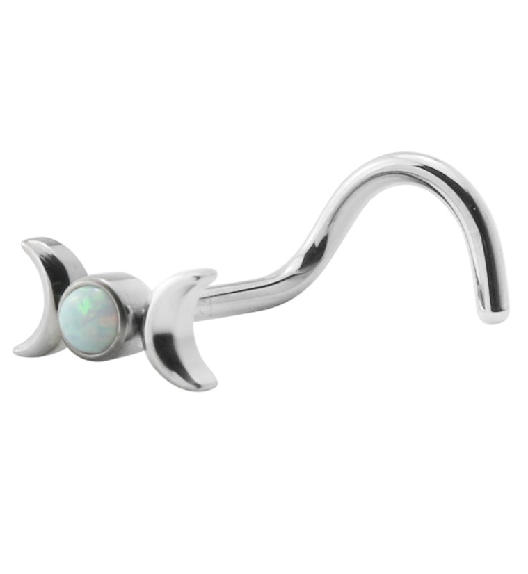 Double Half Moon White Opalite Titanium Threadless Nose Screw Ring