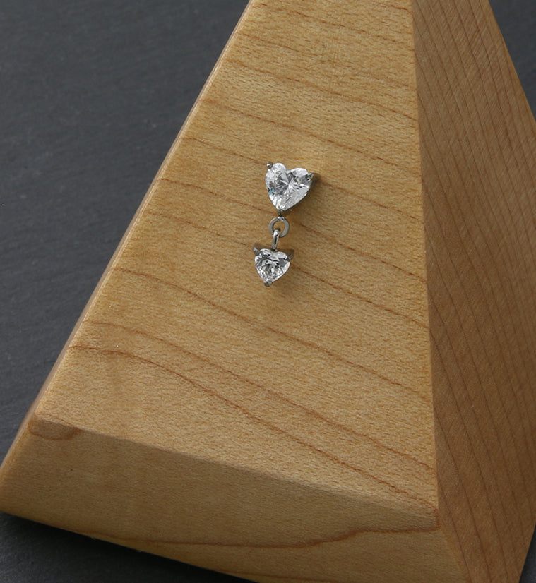 Double Heart Dangle CZ Threadless Titanium Top