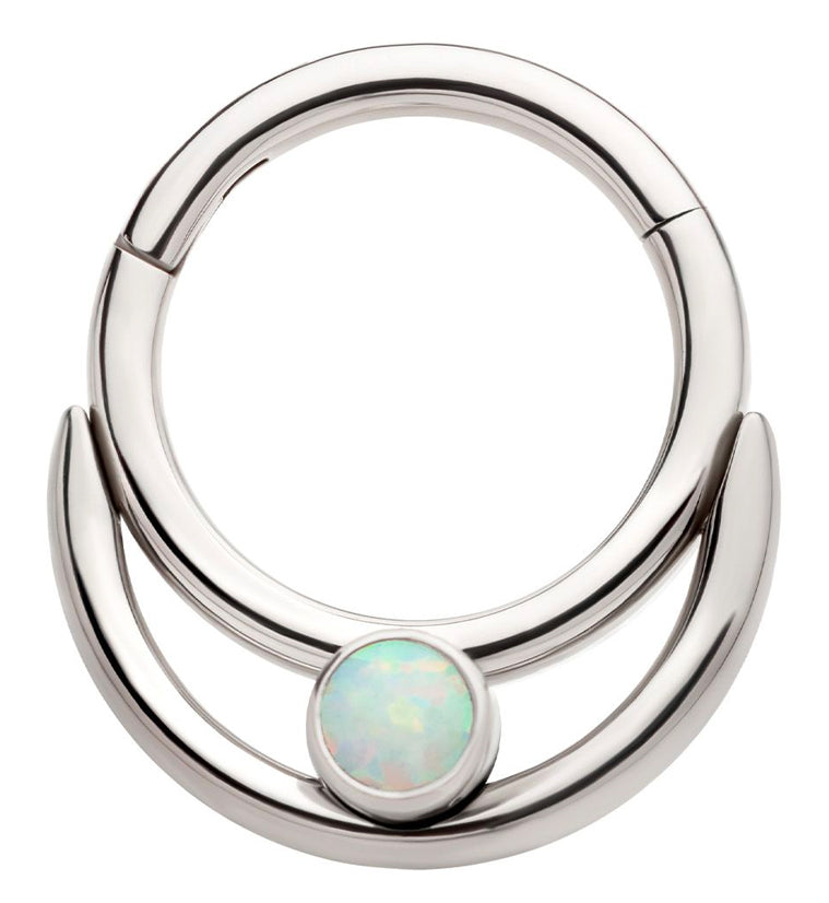 Double Hoop Bezel White Opalite Stainless Steel Hinged Segment Ring