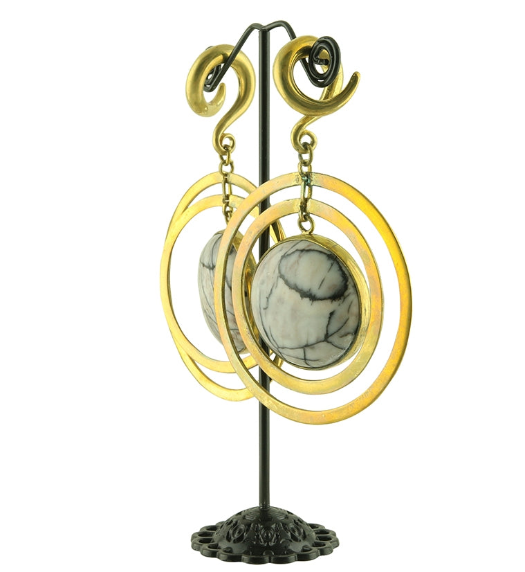 Picasso Jasper Double Hoop Brass Ear Weights
