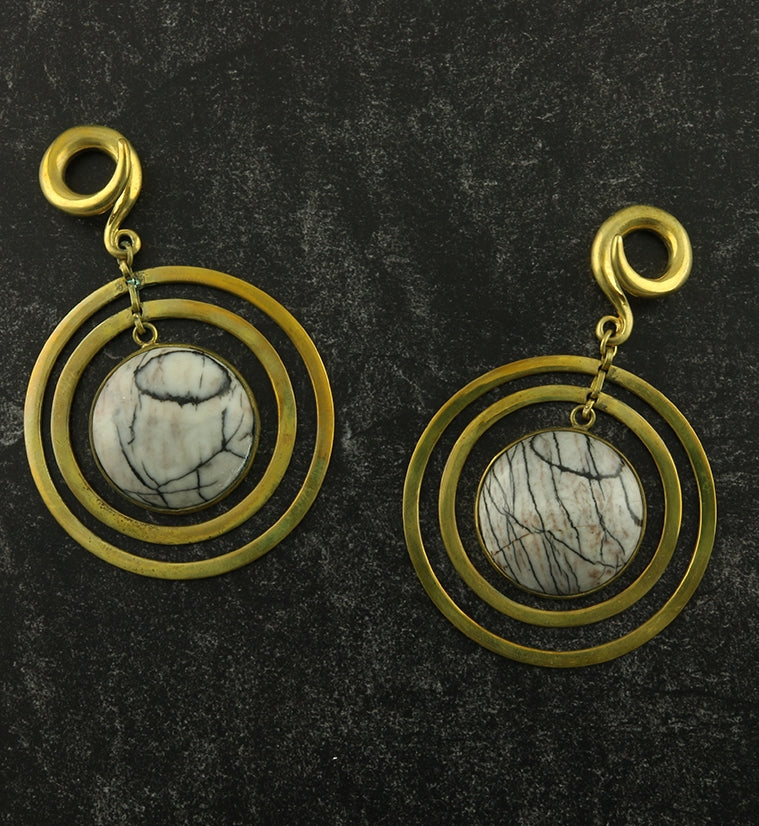 Picasso Jasper Double Hoop Brass Ear Weights
