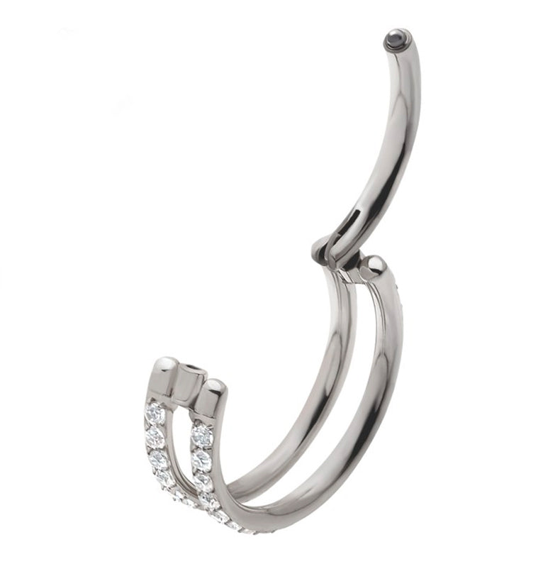 Double Interval CZ Row Titanium Hinged Segment Ring