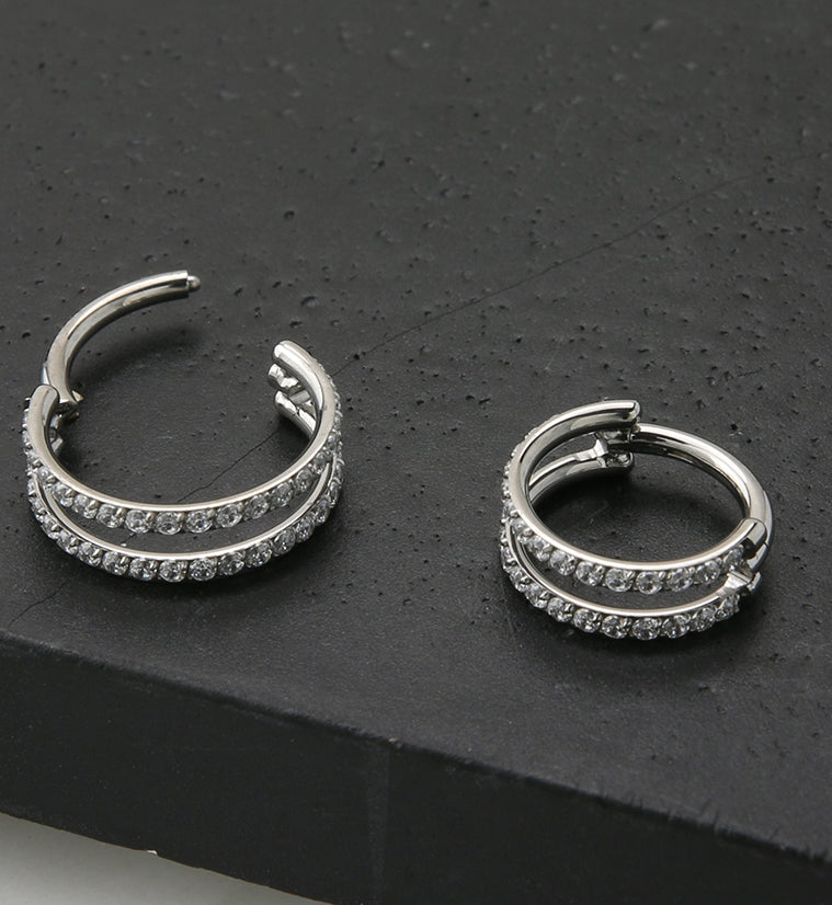 Double Interval CZ Row Titanium Hinged Segment Ring