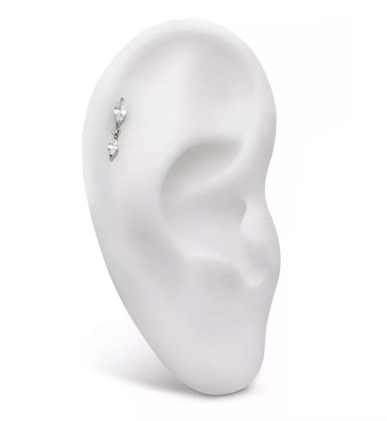 Double Marquise Dangle CZ Threadless Titanium Top