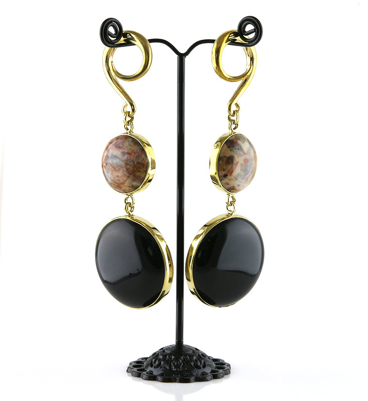 Doublet Obsidian X Crazy Lace Agate Stone Hanging Ear Weights