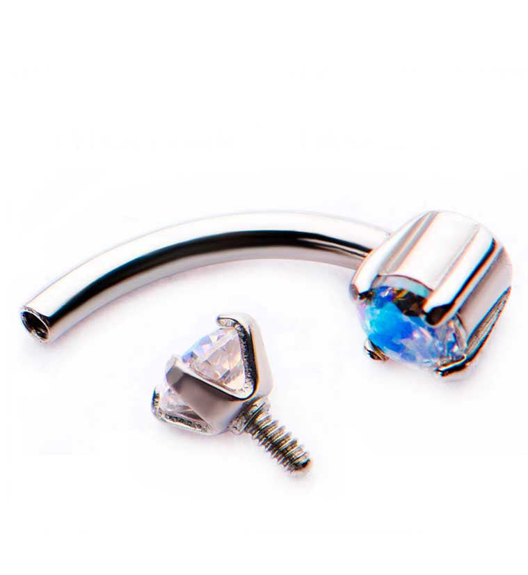 Purple Double Opal Prong Set Stainless Steel Curved Barbell