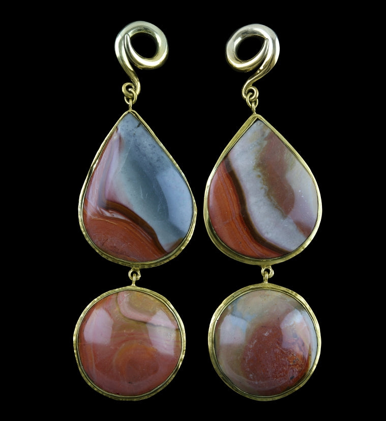 Double Polychrome Ocean Jasper Stone Brass Ear Weights