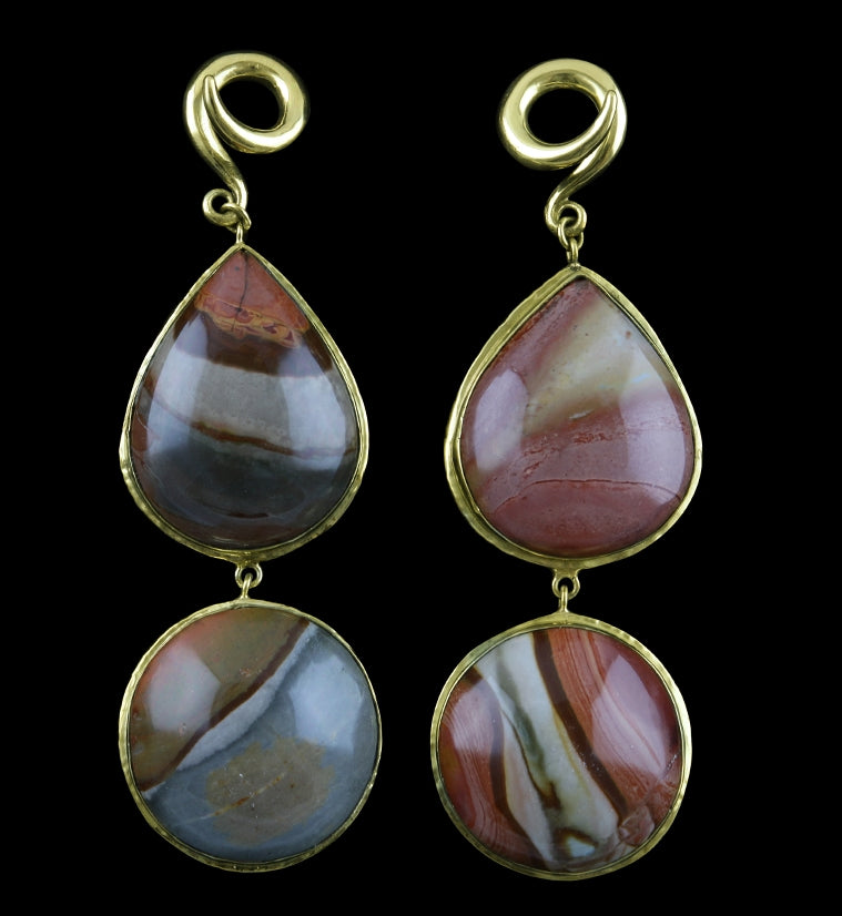 Double Polychrome Ocean Jasper Stone Brass Ear Weights