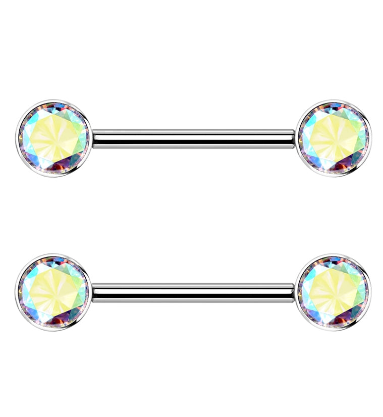 14G Double Rainbow Aurora CZ Titanium Nipple Ring Barbell | UrbanBodyJewelry.com 14G Double Rainbow Aurora CZ Titanium Nipple Ring Barbell | UrbanBodyJewelry.com