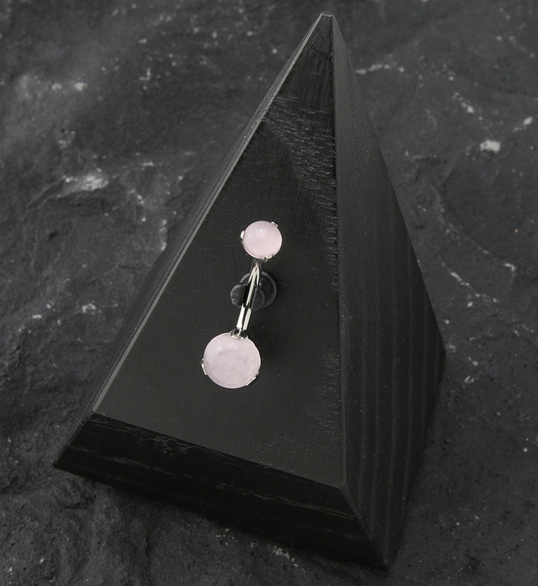 Double Rose Quartz Stone Cabochon Titanium Belly Button Ring