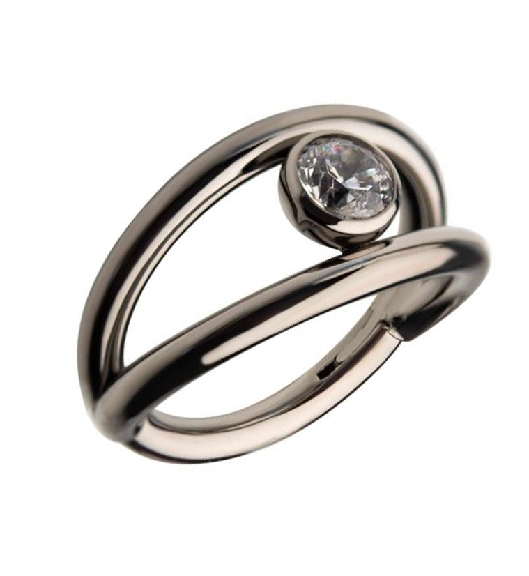 Double Side Bar CZ Titanium Hinged Segment Ring