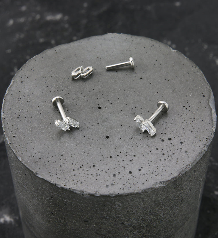 Double Slant Clear CZ Stainless Steel Internally Threaded Labret